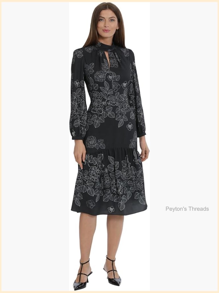 Banded Mock Neck Fit And Flare Dress With Puff Sleeves